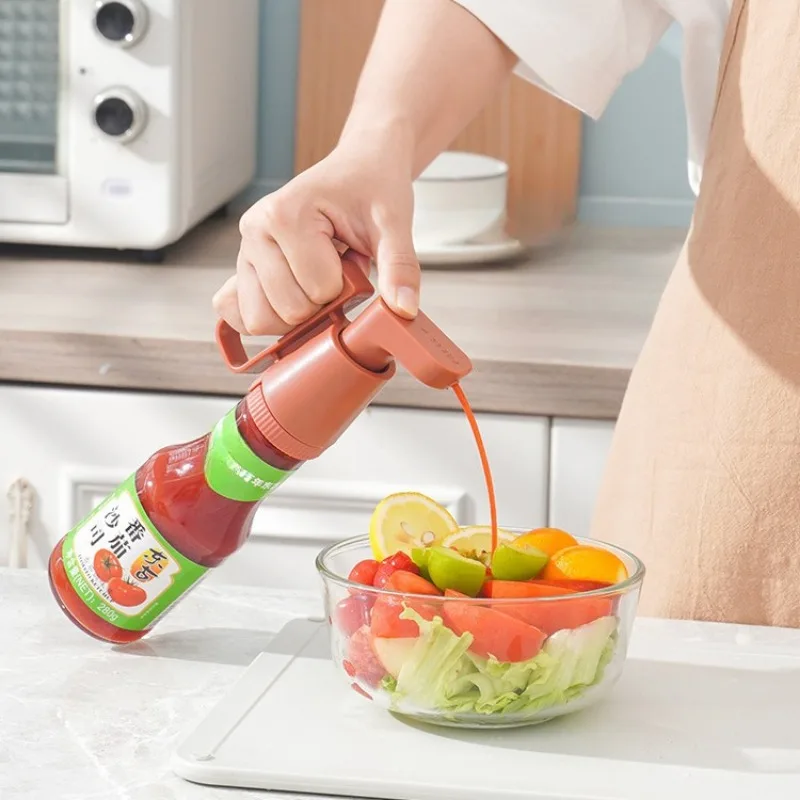 Universal Tightly Seal Dispenser Pump W/Handle ABS Tomato Sauce Oyster Press Pump Reusable Bottle Head Kitchen Supplies Gadget