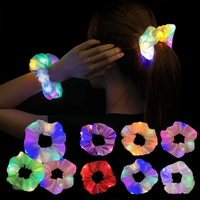 1/10 sztuk LED gumka do włosów dziewczyna kobiety rozświetlają opaski do włosów urodziny gumki do włosów świecące gumki nakrycia głowy akcesoria do włosów