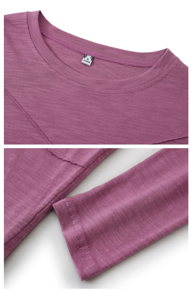 AOSSVIAO 2026 Frühling Langarm Damen O-Neck Bambus-Baumwoll-T-Shirt Elegantes, locker sitzendes geripptes Mode-T-Shirt Damen schlichte Oberteile – Detail 15