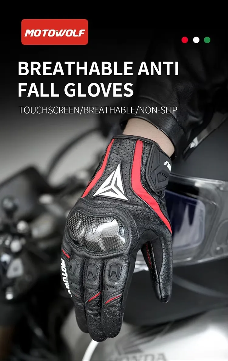 Four Seasons ของแท้หนังคาร์บอนไฟเบอร์ถุงมือรถจักรยานยนต์ Offroad ขี่ gp สําหรับฤดูหนาว Bikers Motobikers สวมใส่