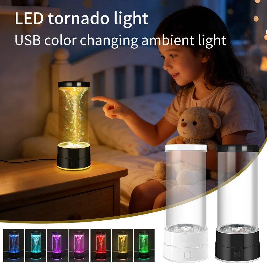 

USB Changing Atmosphere Lamp Creative Colorful LED Tornado Night Light Festivel Children Gift Bedroom Bedside Desk Decor