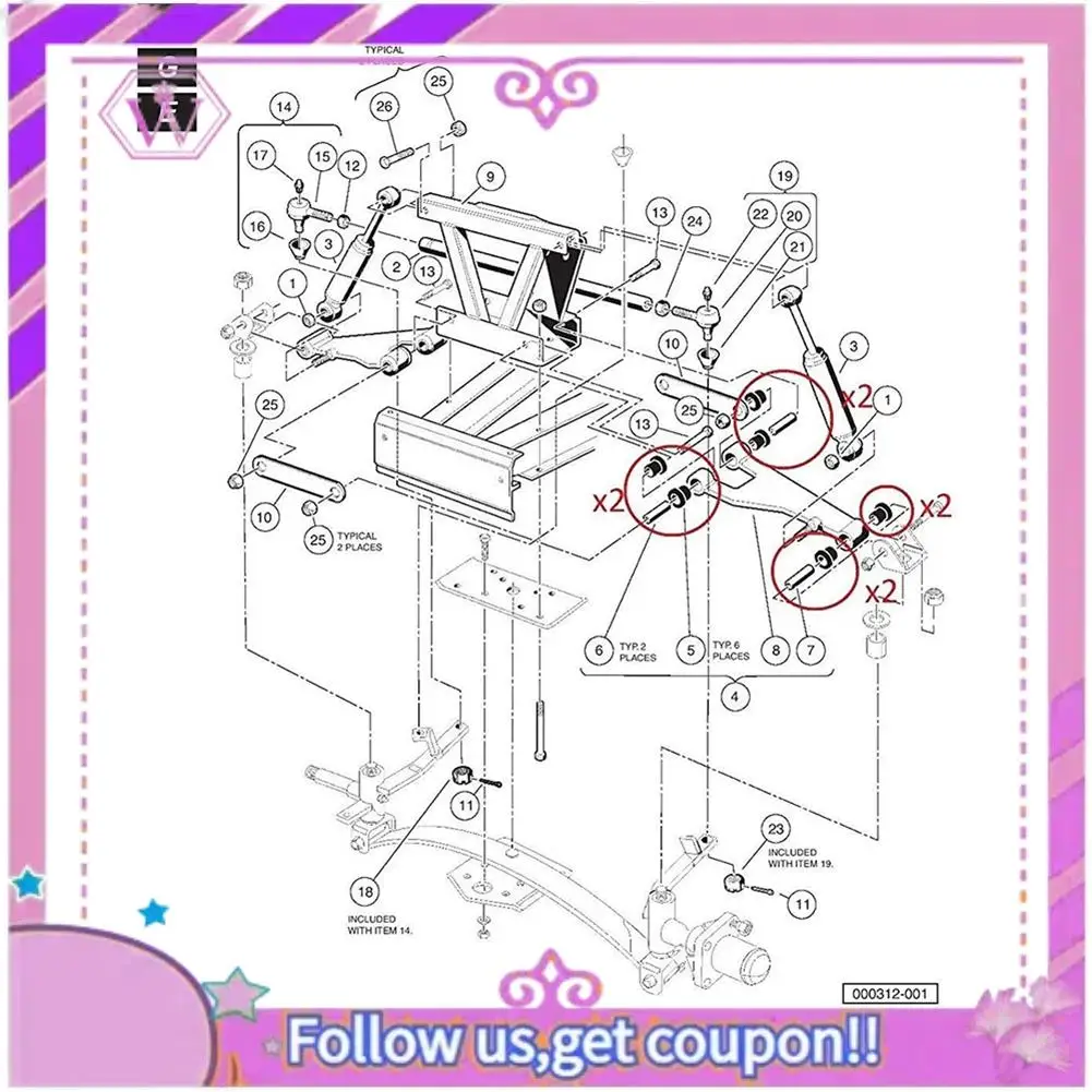 

A90U-передняя или задняя листовая пружина, передняя верхняя подвеска рычага для гольф-кара Club Car DS, комплект втулок и втулок