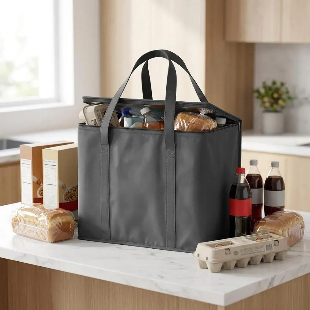 Non-woven Handheld Insulated Bag Thickened Aluminum Foil Zipper Cooler Thermal Bag for Takeaway Food Frozen Items Keep Cold Warm