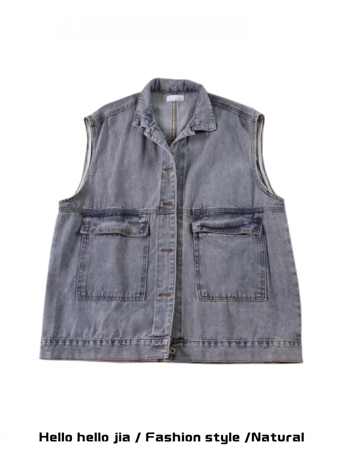 plus Size Women's Denim Vest Loose Workwear Jacket Korean Style Autumn Winter New Fashion Single Button Closure  Color