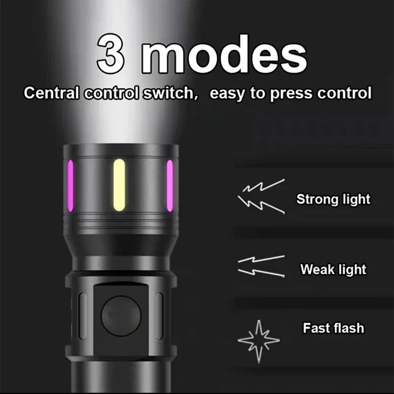 100000LM High Power Flashlight Built-in Battery Torch Rechargeable LED Spotlights Flashlights Fluorescent Strip Camping Lantren