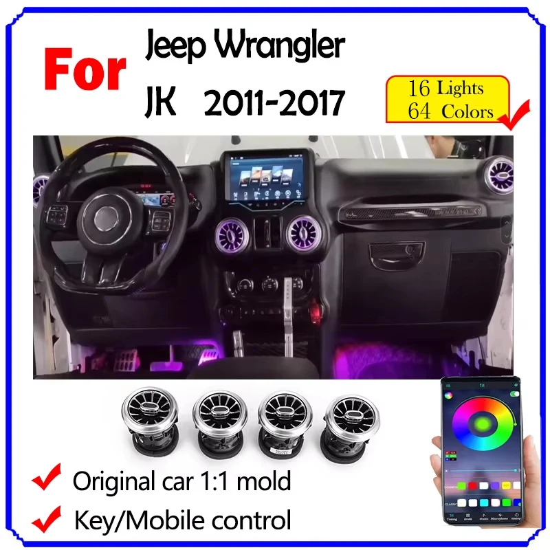 

16 in 1 Air Outlet with Car Ambient Lights For jeep Wrangler JL 2011-2017 Dashboard Center Console Lamp Front Air Condition Vent