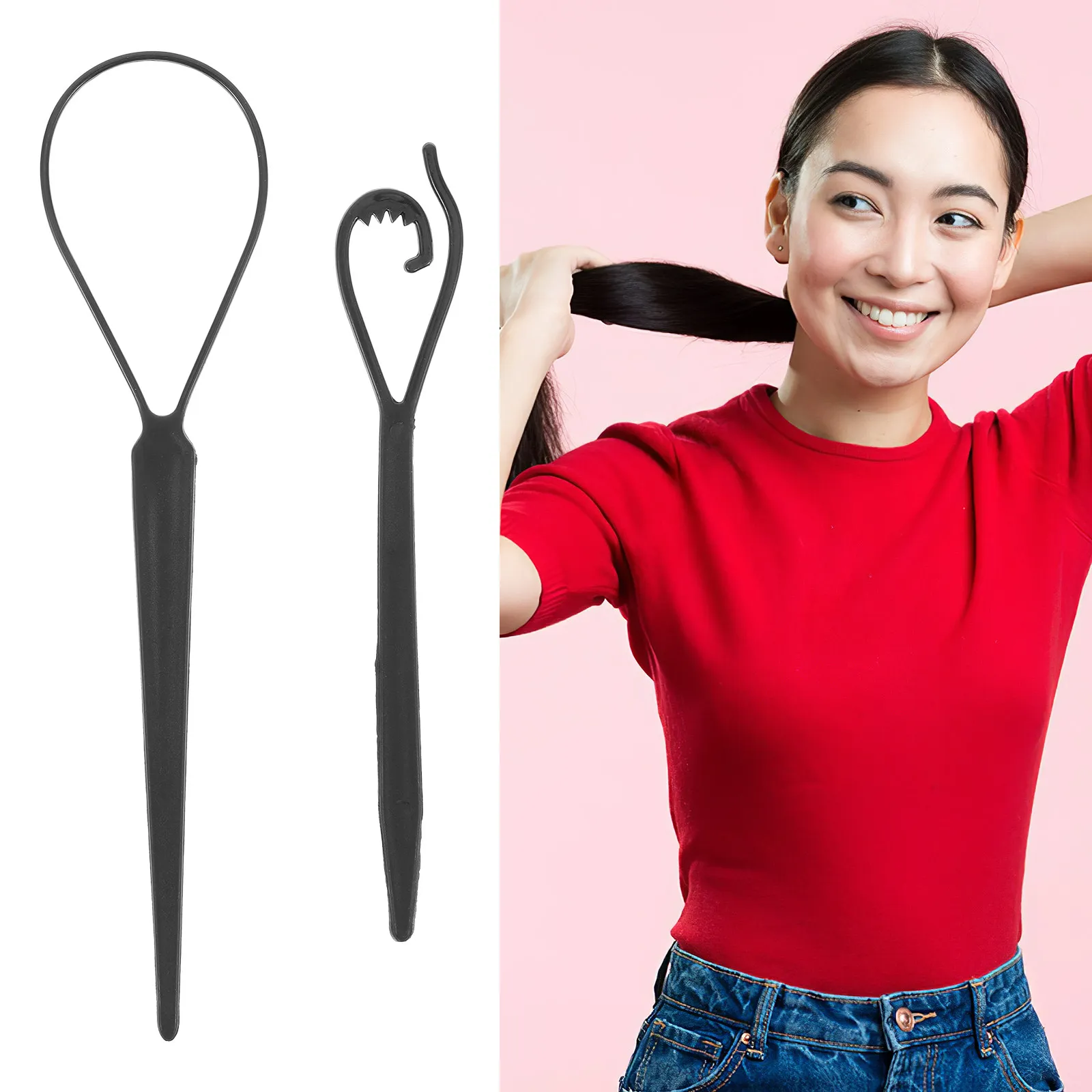 2Pcs Hair Braiding Tools Set Pull Through Styling Tool for Women Easy DIY Ponytail French Braid Updo Accessories