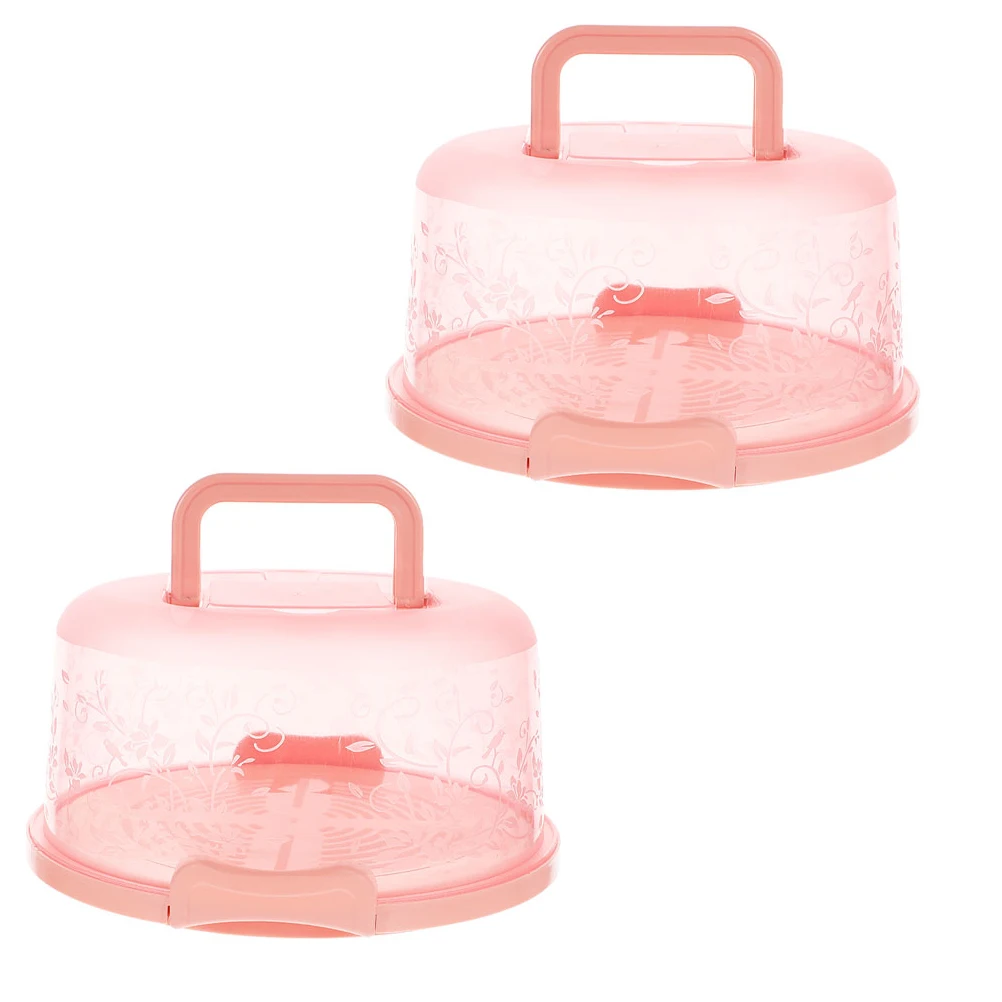 

2pcs Portable Cake Box Round With Handle Sealing Buckle Pp Material Lightweight Reusable Bakery Packing Box For Birthday Party