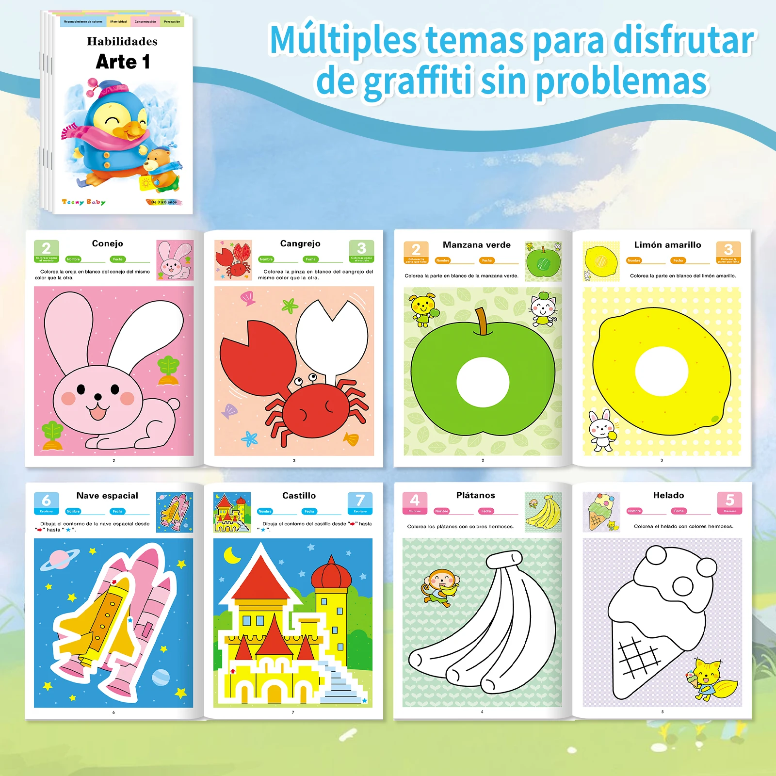 Set of 4 Spanish Drawing & Coloring Books, Ages 4-8, Follow Instructions, Boost Creativity & Drawing, Early Learning Gift