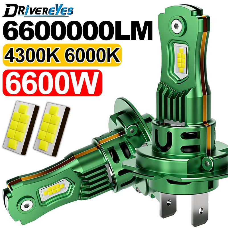 6600W 1:1 H7 LED CANBUS Light H1 H4 H11 9005 9006 HB3 HB4 CSP Chip Plug&Play Wireless Car Headlight with Fan 6000K 4300K 12V 24V