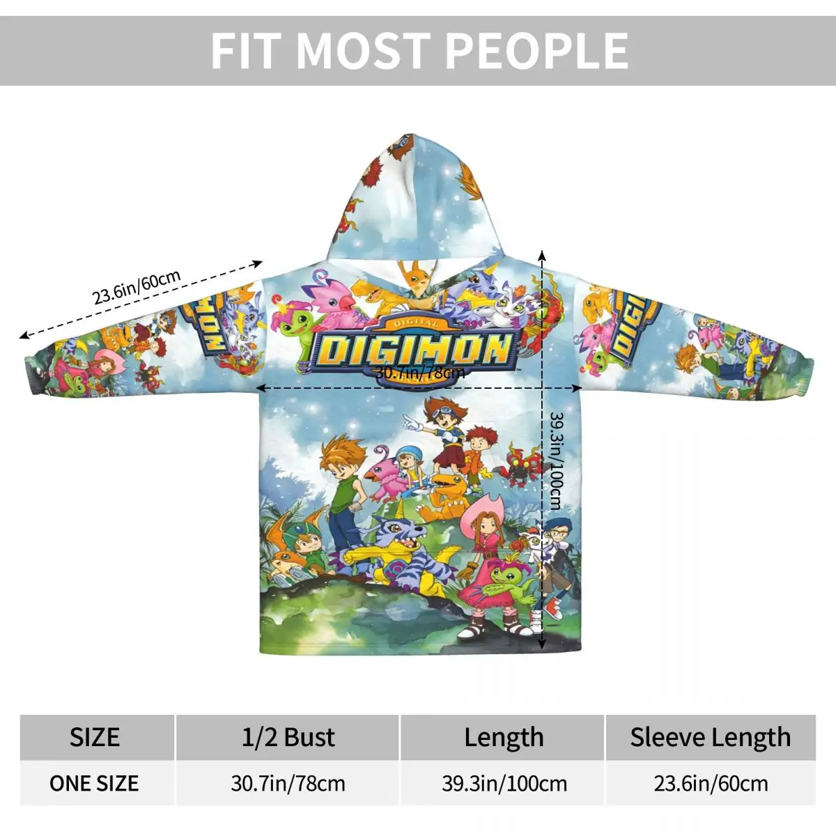 Digital Monster Digimon Oversized Deken Hoodie Sweatshirt Lange Fleece Capuchon Draagbare Deken met Grote Zak voor Dames Heren