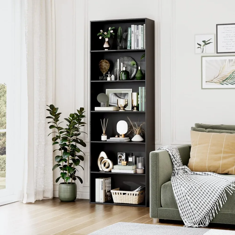 FOTOSOK 6-Tier Open Bookcase and Bookshelf, Freestanding Display Storage Shelves Tall Bookcase for Bedroom, Living Room