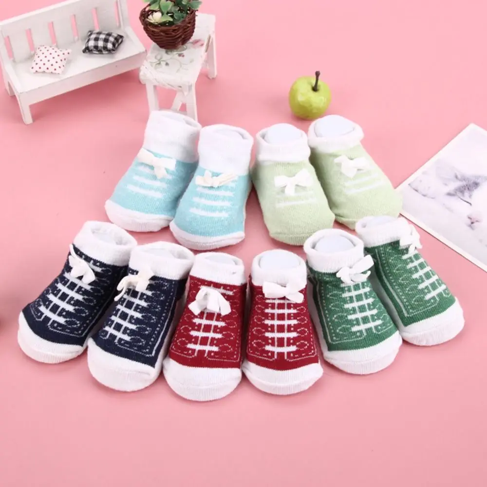 6Pairs Creative Baby Cotton Socks Imitation Shoelaces Bowknot Toddle Short Tube Socks Cute Breathable Newborn Socks Children