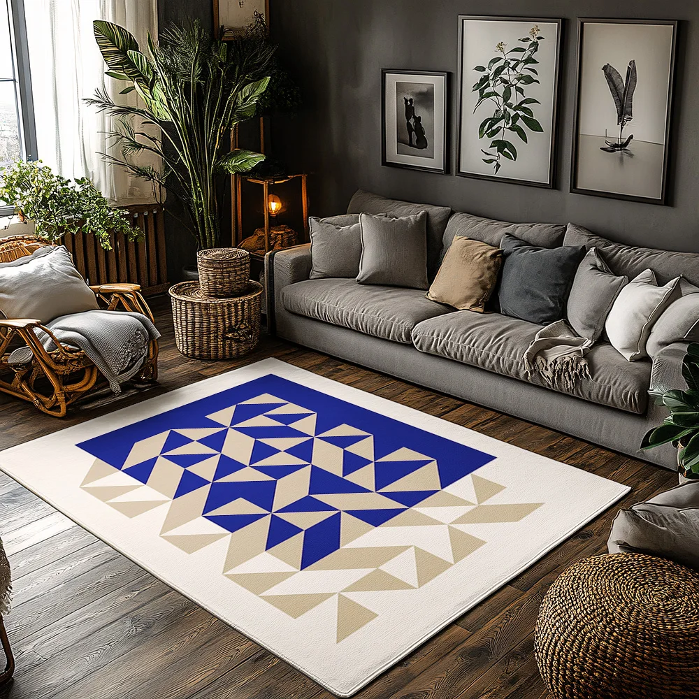 

Геометрический синий ковер, современный абстрактный нескользящий напольный коврик, ковер для гостиной, домашний декор, домашний уличный ковер, моющийся
