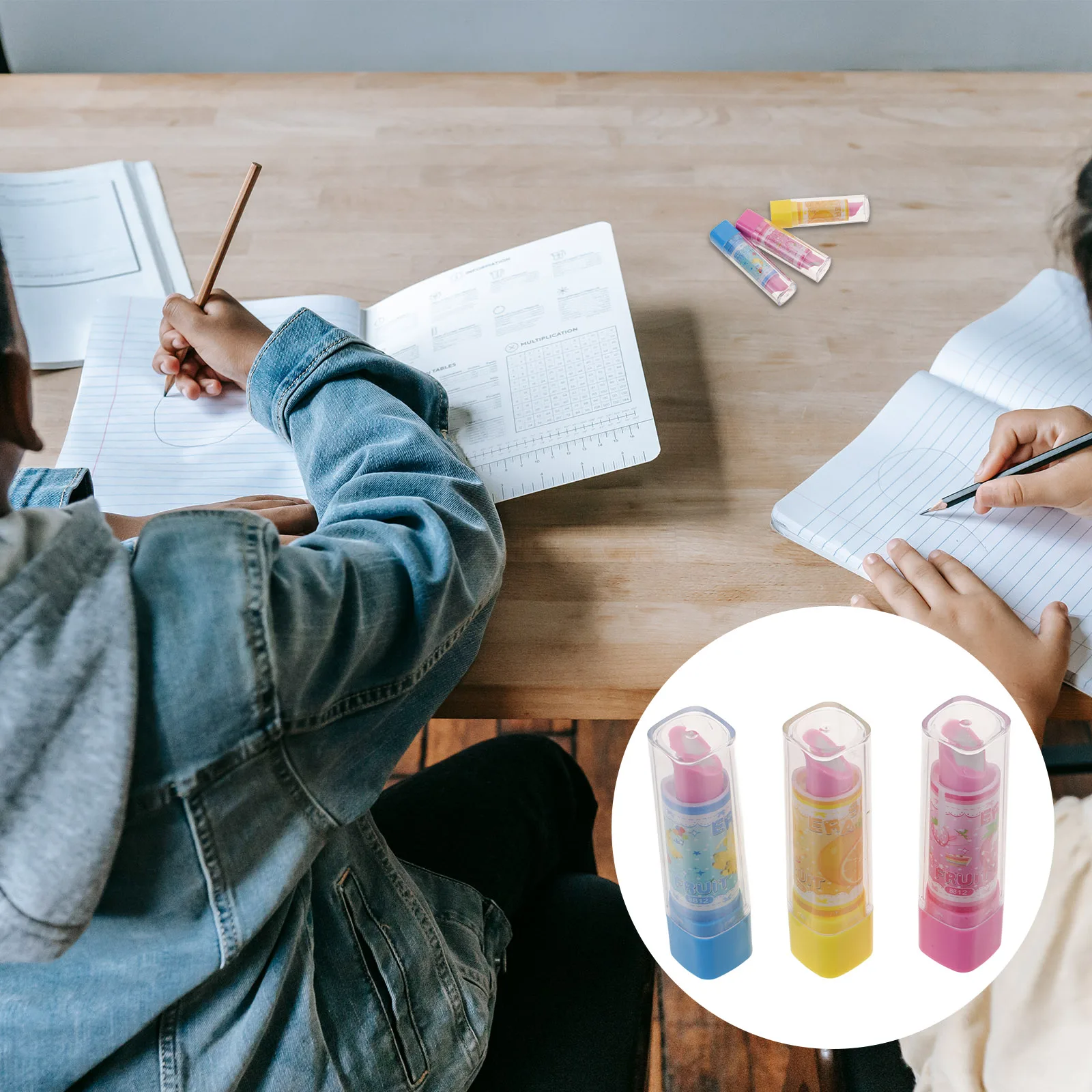 

3Pcs Lipstick Erasers Creative Colorful Fruit Pattern Pencil Erasers Stationery Fun Gift for Kids Students Lipstick Eraser