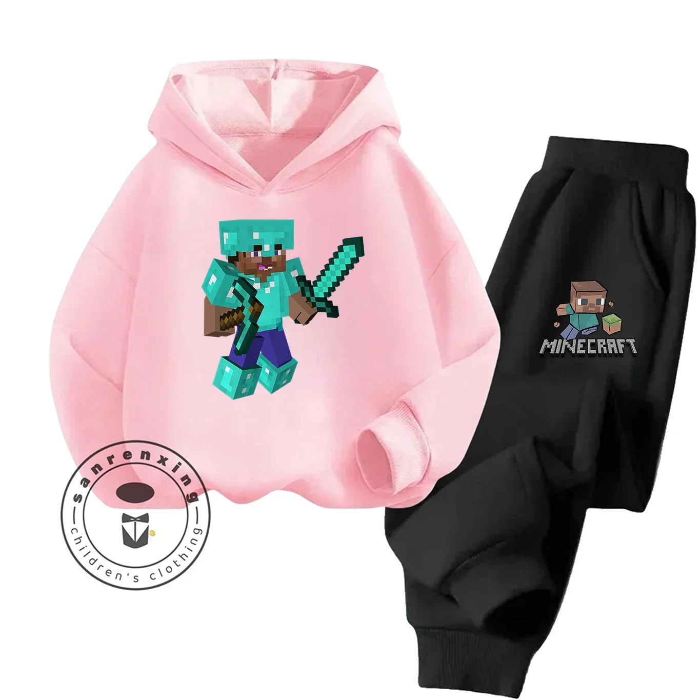 2025 موضة ماين كرافت 2D الكرتون المطبوعة هوديي مجموعة للأطفال المراهقين بنين بنات عادية رائجة البيع الخريف الشتاء