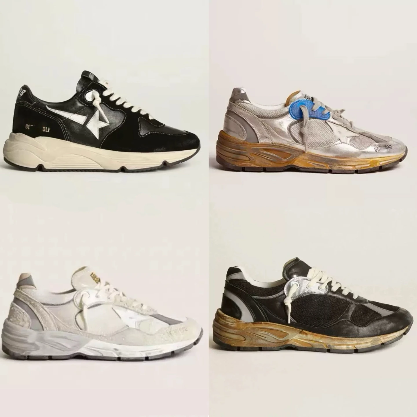 Vintage Silver Thick Bottom Dad Shoes Breathable Dirty Sneakers Star Embroidery Casual Fashionable Leather Interior Sport Shoes