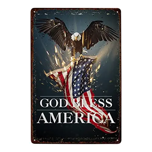 

Eagle American Flag GOD Bless America Plaque Poster Metal Tin Sign Wall Decor Art for Indoor Outdoor Cafes Homes Bars Door Art W