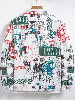 Men's spring-summer graffiti print denim jacket, regular size. Stylish street style. 2