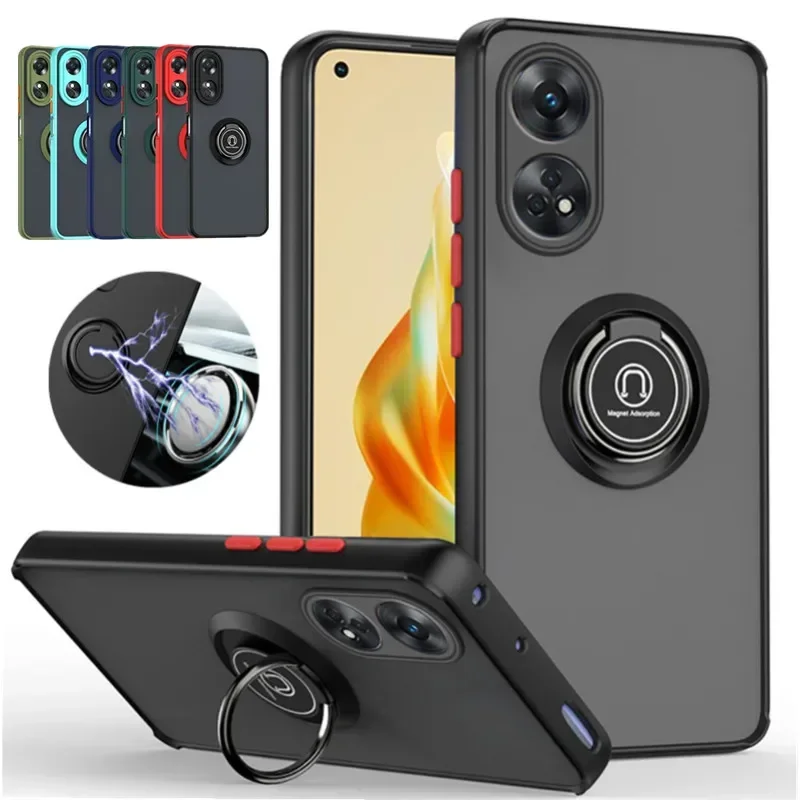 Armor Matte Case For OPPO A79 A18 A38 A58 A78 A98 5G A17 A77 A16 A55 Cover Ring Magnetic Holder Stand Shockproof Coque Fundas