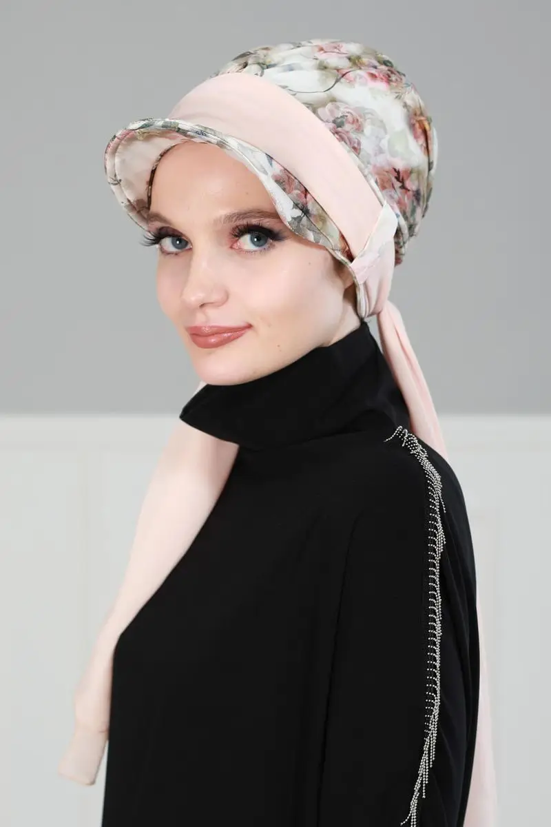 Chiffon Belted Hoed Bone Olijf Patroon