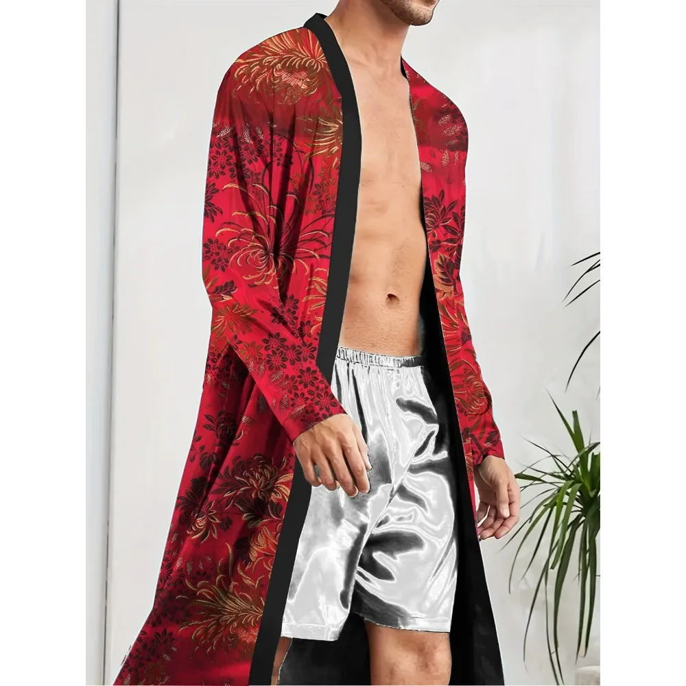 Men's fashionable casual home quick drying men's entertainment pajamas, digital printed floral patterns fun men's pajamas