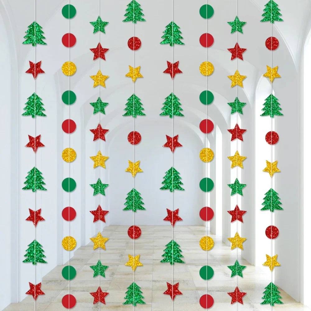 Runtow 1 Stück Weihnachtsstern, gepunktet, Weihnachtsbaummuster, Papierbanner, Girlande für Weihnachtsdekoration und Geschenke