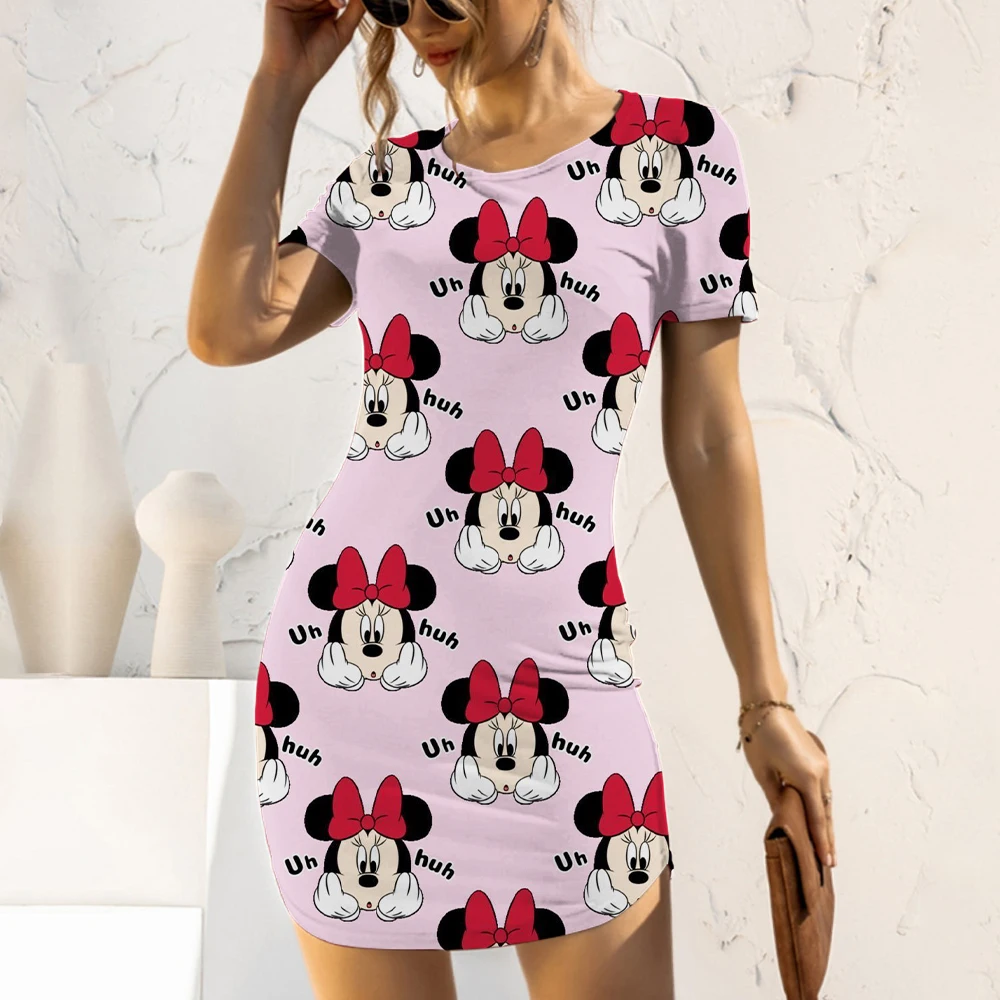 Elegant Dresses for Women 2022 Sexy Cartoon Disney Mickey Minnie Mouse Print Tight Fashion Slim Fit Women's Dress Casual Summer