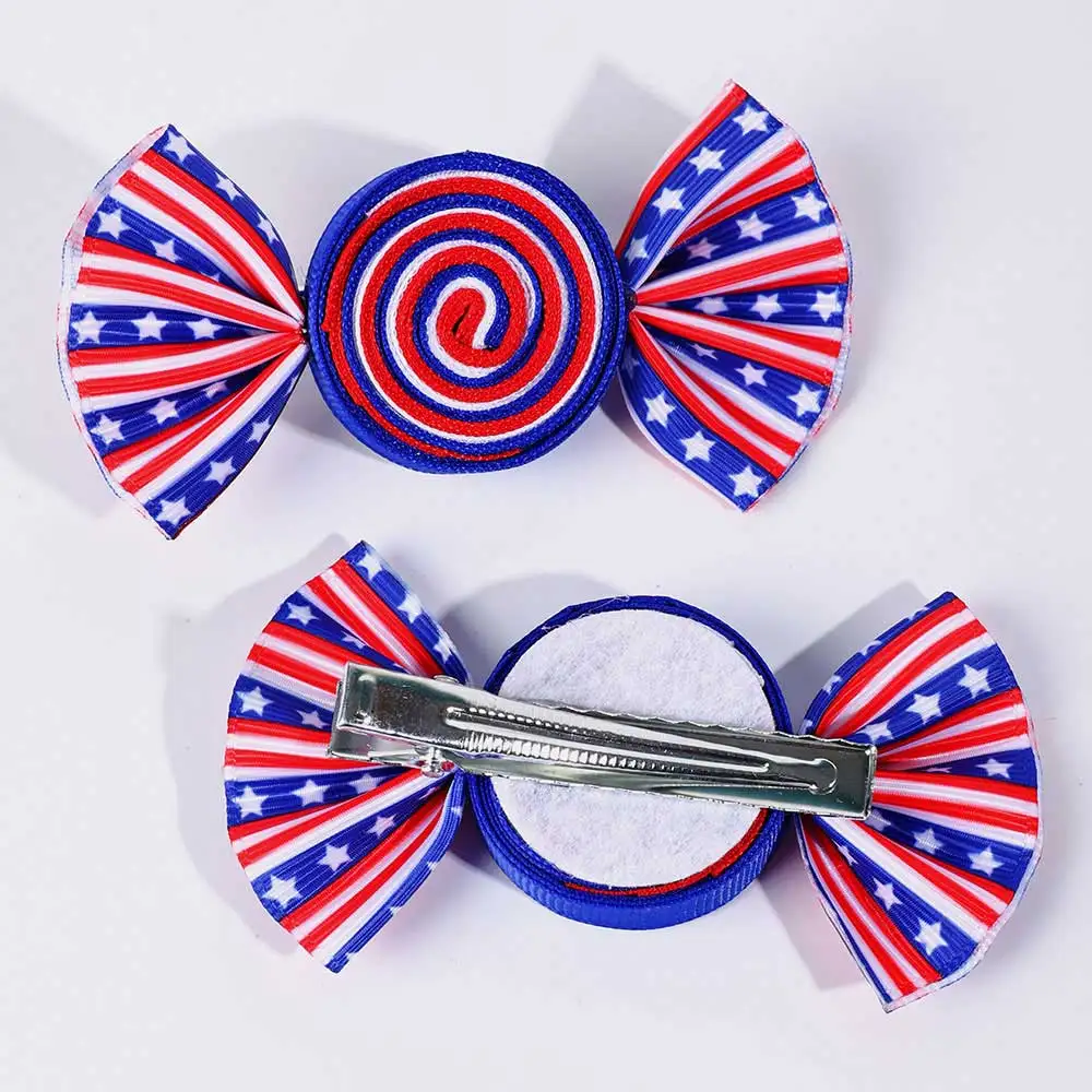 2Pcs Ribbon Candy Hair Bow Clips For Girls Handmade Flag Hairpin Barrettes Childrens Cute Hairpin Headwear Kids Hair Accessories