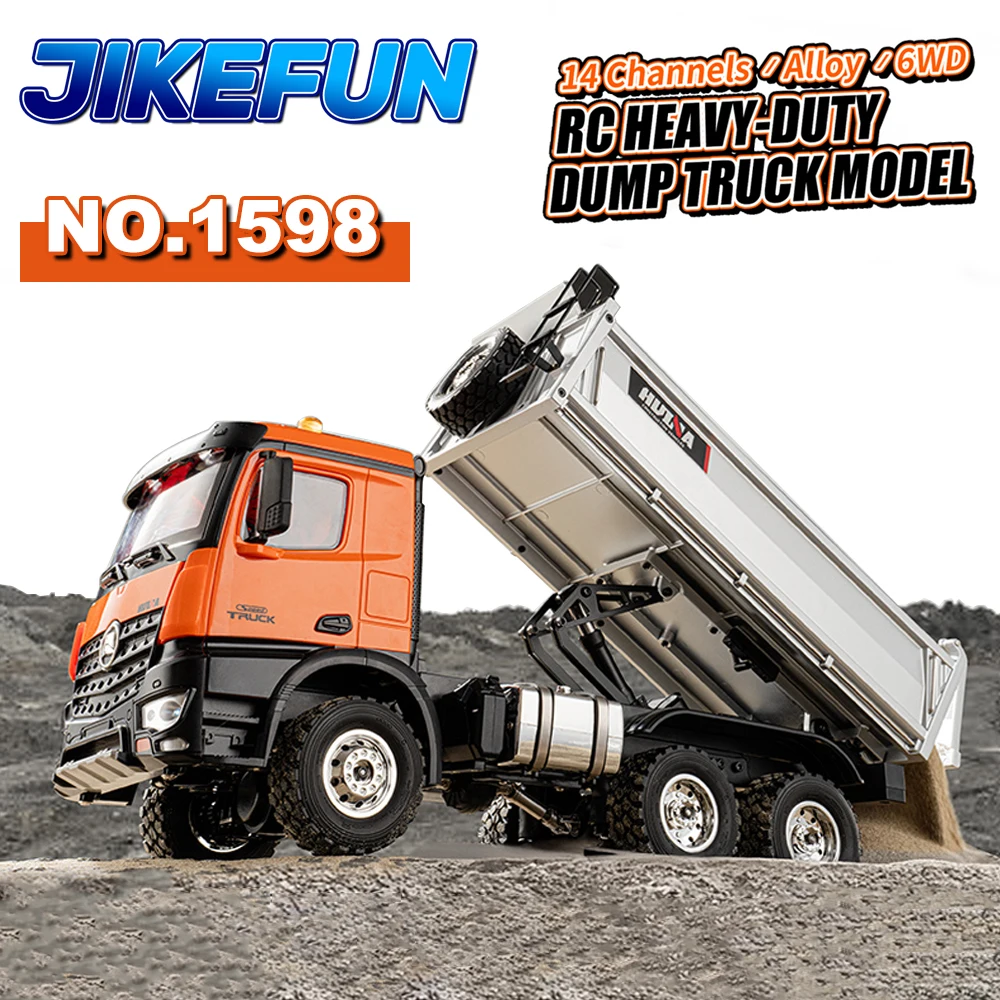 HUINA 1598 RC Dump Truck 1/14 14CH 6WD Alloy Remote Control Dump Truck RC Truck Electric Engineering Transport RTR Vehicle Model Toys