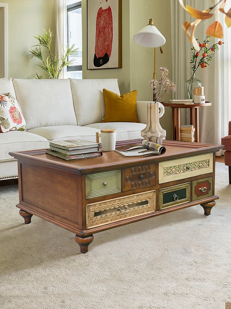 American wood grain vintage tea table made of solid wood as old furniture