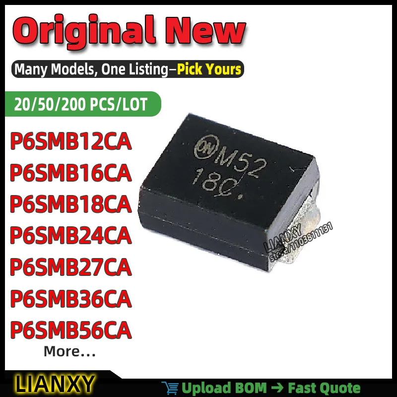 P6SMB18CA P6SMB36CA P6SMB12CA P6SMB16CA P6SMB24CA P6SMB27CA P6SMB56CA P6SMB47CA P6SMB82CA P6SMB11CA DO-214AA TVS DIODE Brand New