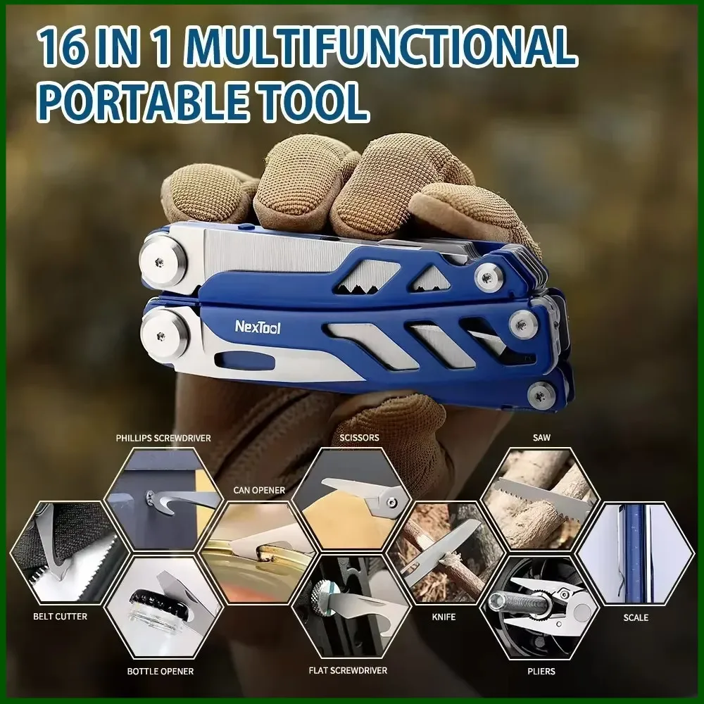 NexTool Flagship Pro Multitool Pliers 16 in 1 Multi-functional EDC Outdoor Hand Tools Pocket Knife Saw Scissors Blue Color