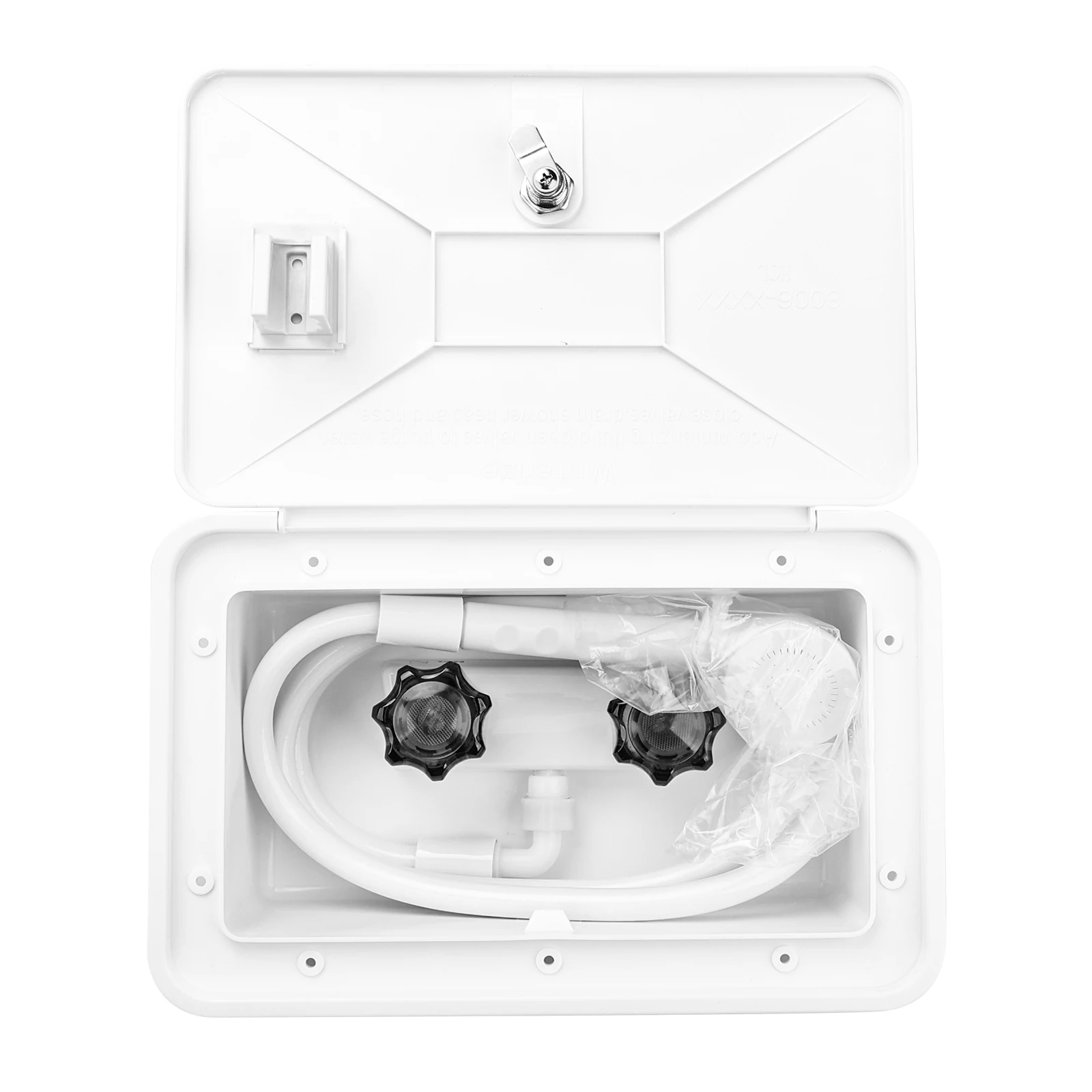 

RV Caravan Exterior Shower Box Kit, Outdoor Shower with Faucet Hose Connector, White Shower Box for Camper Van Travel Trailer