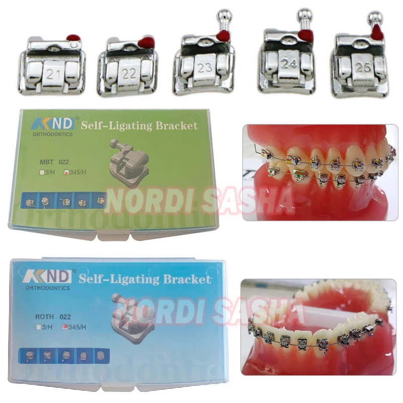 1 caja de soportes dentales, aparatos de ortodoncia, autoligado pasivo, MIM monobloque con tubos bucales MBT/Roth 0,022 345 ganchos