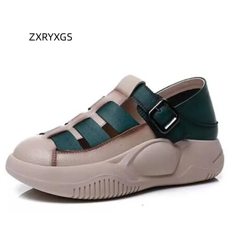 

ZXRYXGS Superior Microfiber Round Toe Women Sneakers Sandals 2023 Summer New Comfortable and Breathable Roman Sandals Tide Shoes