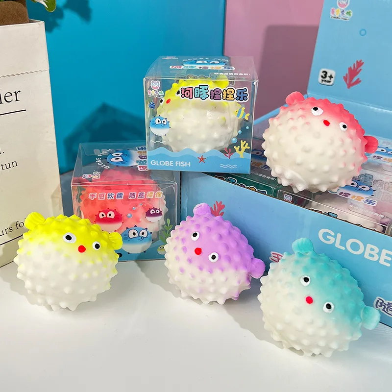 Cute Funny Round Puffer Fish Squeeze Toy Stress Relief Fingertip Toy Stress Ball Fidgeting Kids Toy Kawaii Puffer Fish Baby Gift