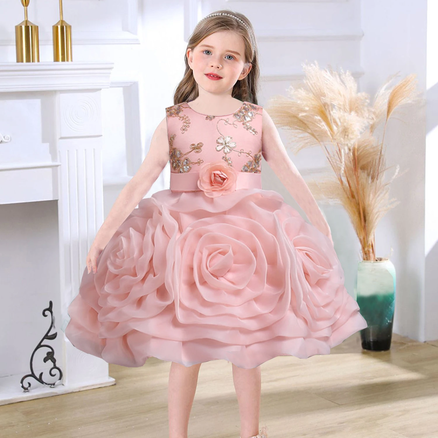 

Michella Fashion Little Big Girls 2-10 Years Big 3D Flower Flower Girl Birthday Pageant Party Holiday Dress