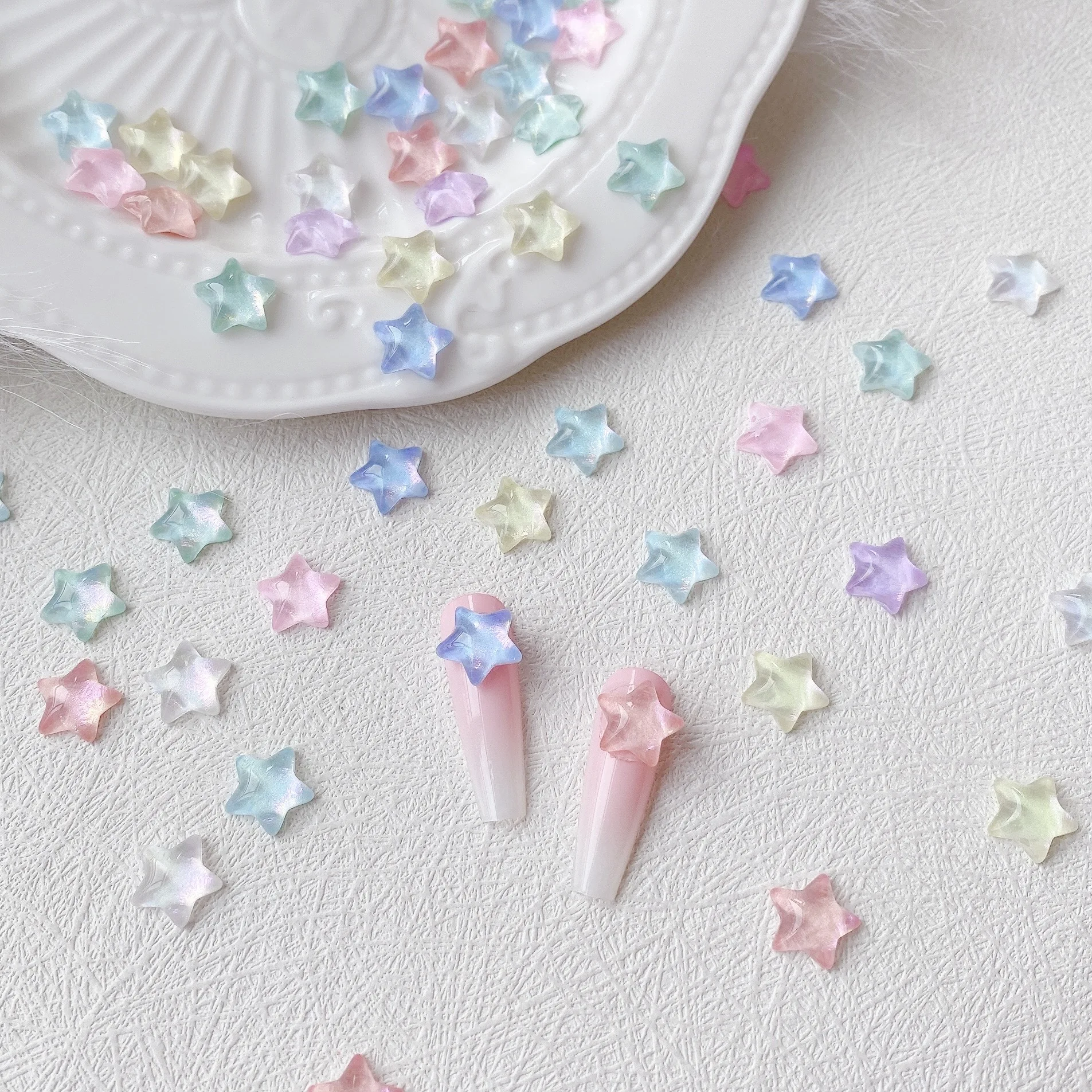 20pc Starry Sky Mocha Star Nail Art Accessory Cute K9 Star Crystals Resin Nail Charms Multicolor Gems Nails Decoration DIY Parts
