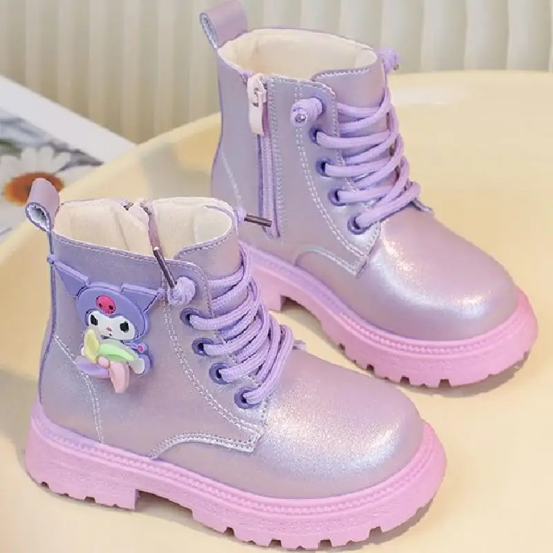

Martin Boots Sanrio Kuromi Girl Thick Bottom Boots Winter Non-Slip Rubber Sole Hello Kitty Kawaii New Product Fashion Gift