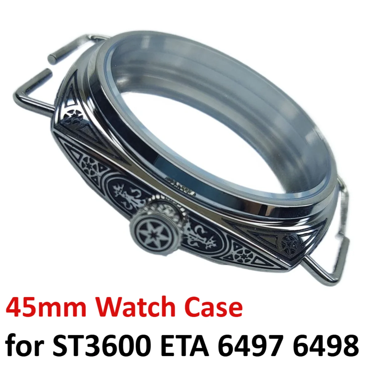 

316L Stainless Steel Carved 45mm Watch Case for ST3600 Movement Hand-Winding Polished Watch Shell for ETA 6497 6498 Movement