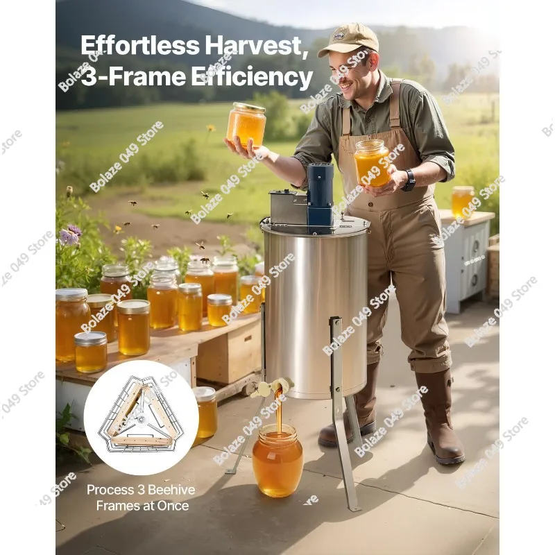 

Электрическая трехрамочная медогонка из нержавеющей стали с выпускным клапаном для пчеловодства