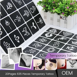 635 Stks/partij Herbruikbare Sticker Tattoo Stencils Map Schilderen Template Airbrush Glitter Henna Tattoo Stencil Set Album Vaste Stijl