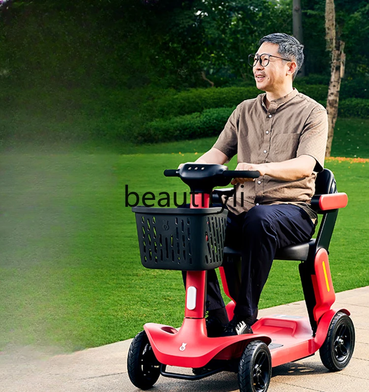 Small red car, high-end elderly scooter, four-wheeled electric vehicle, foldable and portable safety moped