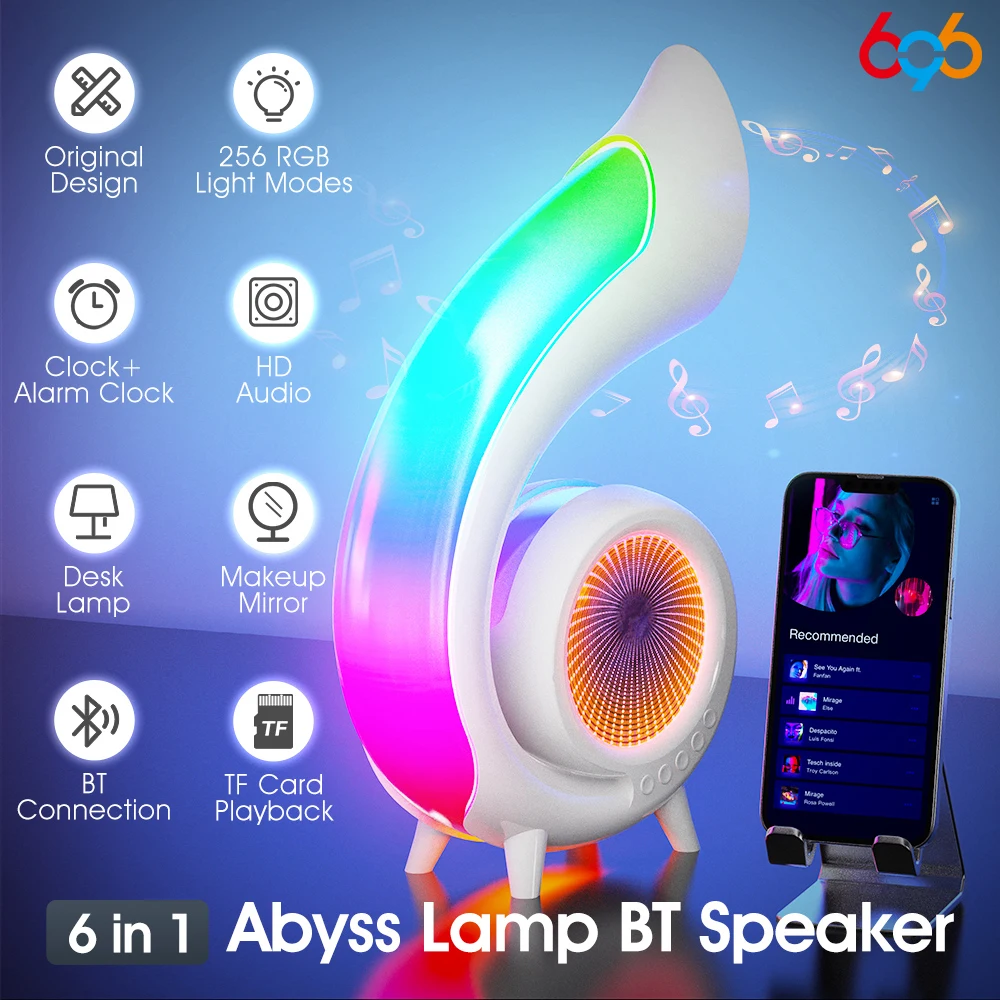 

Wireless Blue Tooth Speaker 256 Lighting Mode Abyss Lamp HD Audio Table Lamp Clock Cosmetic Mirror Student Gifts Support TF card