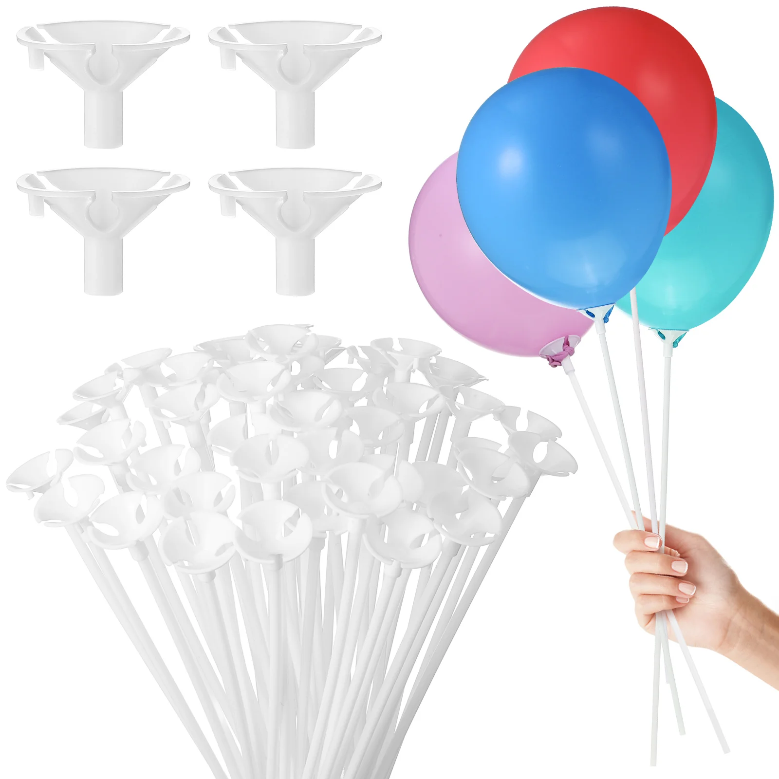 

50 Pcs Balloon Stick Holder Cups Reusable for Parties Carnival Wedding Birthday Decor Festivals Balloon Cups Sticks Set