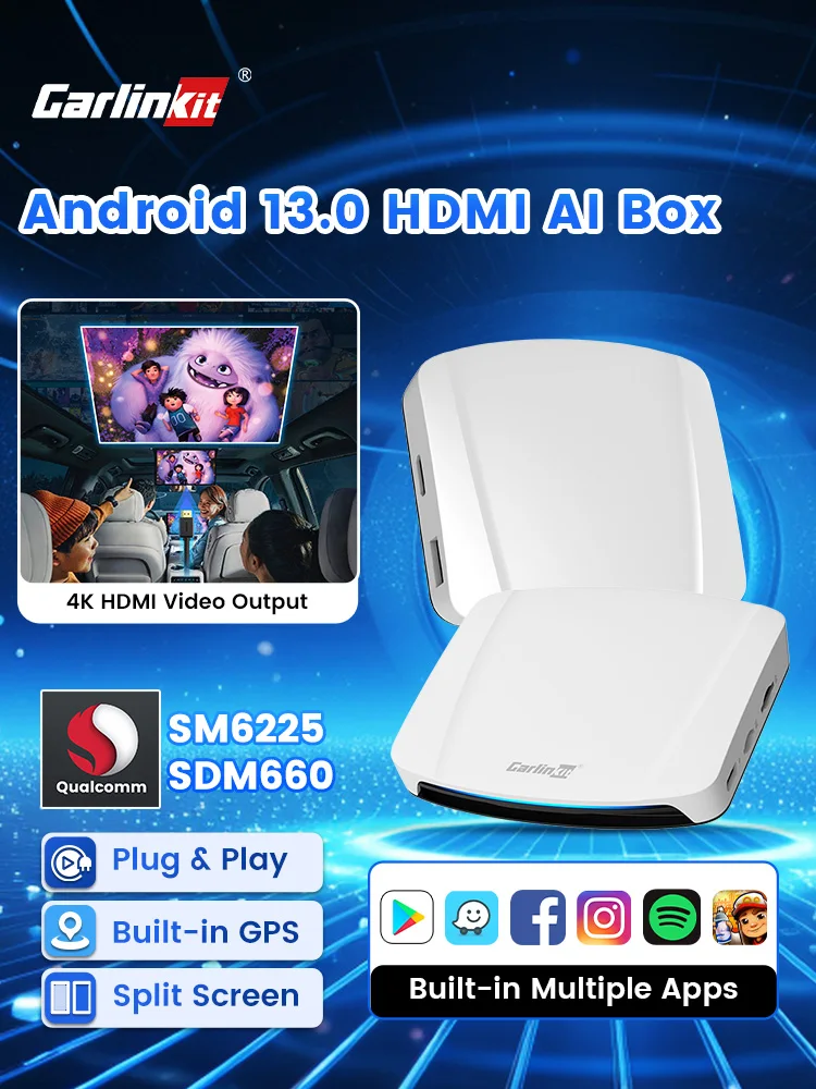 2026 carlin kit hdmi video ausgang android 13 carplay ai box sm6225 8-core android auto kabelloses carplay split screen smart tv box