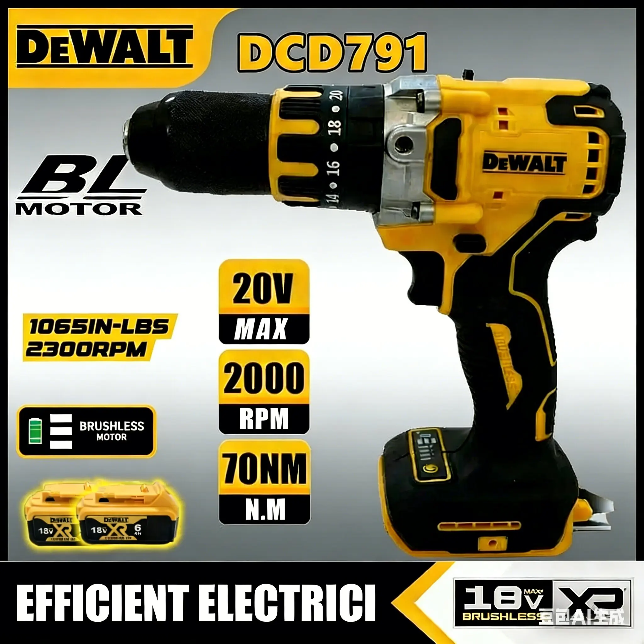 dewalt-dcd791-brushless-cordless-drill-screwdriver-multi-function-electric-tool-compact-rechargeable-bare-tool-fit-battery