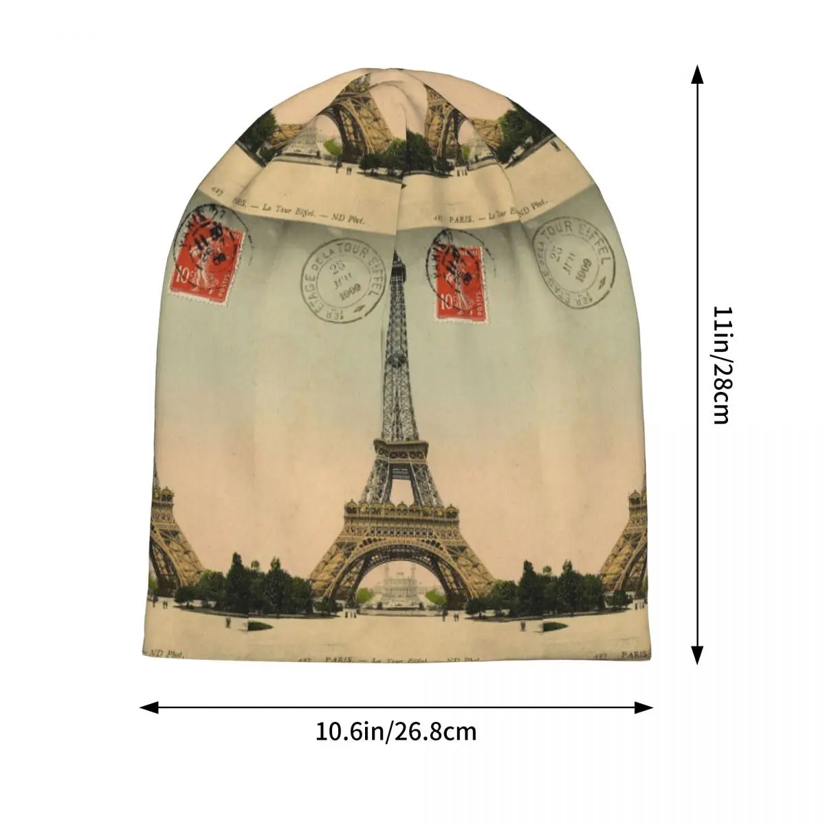 Eiffel Tower Vintage French Postcard Skullies Beanies Hats Warm Autumn Winter Outdoor Cap Knitted Bonnet Caps for Unisex Adult
