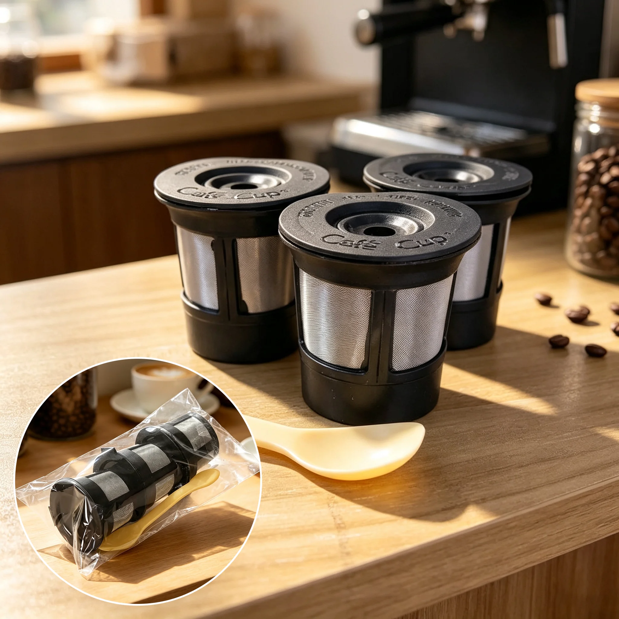 3pcs BPA Free Coffee Pods Capsule Adapter Mesh K Cups Filter Compatible with Most Espresso Coffee Makers